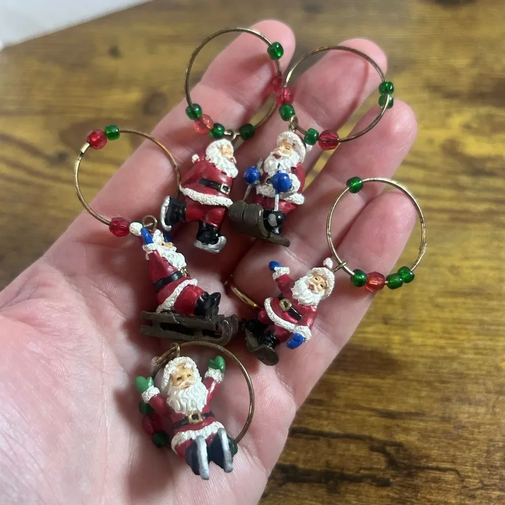 Vtg Lot 35 Wine Glass Charms Santa Fall Rustic Fruit Whimsical Girls Bunko Night